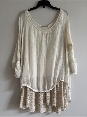 Relaxed Cream Layered Scoop-Neck Tunic